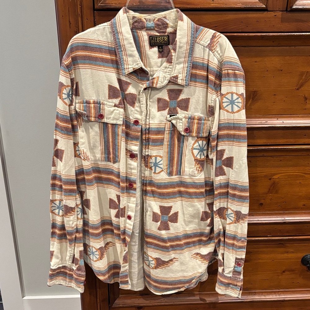 Kloser Men's Casual Button Down Shirt - Cream and Brown
